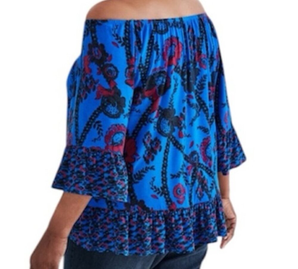 Style & Co Blouse Womens XL Fits to 1X Jewel Tone Blue Peasant Top Babydoll - Picture 4 of 14